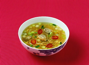 spicy vegetable soup on bowl